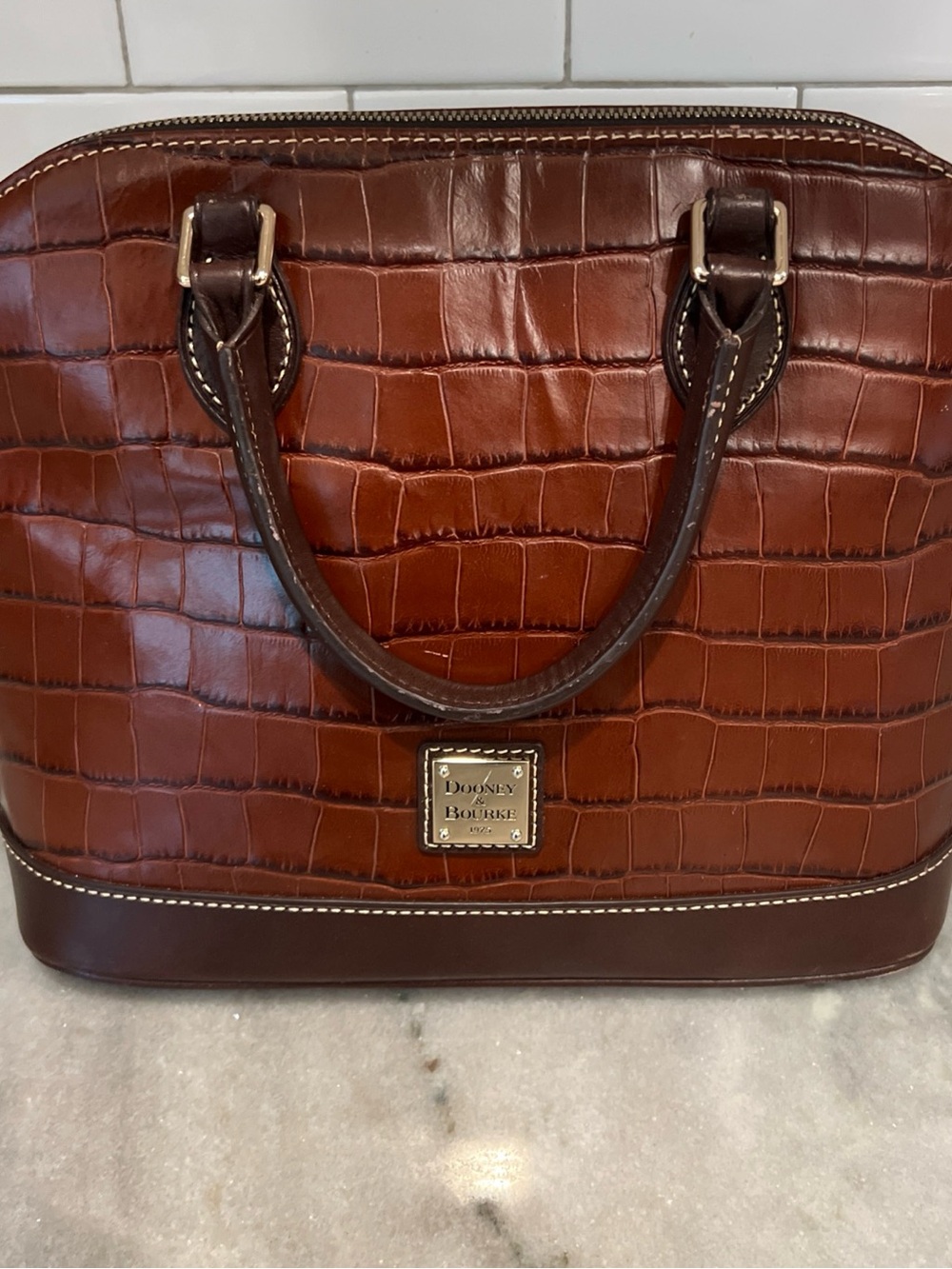 Dooney & Bourke Women's Oakdale Cognac Brown Croco Embossed Leather Satchel Bag